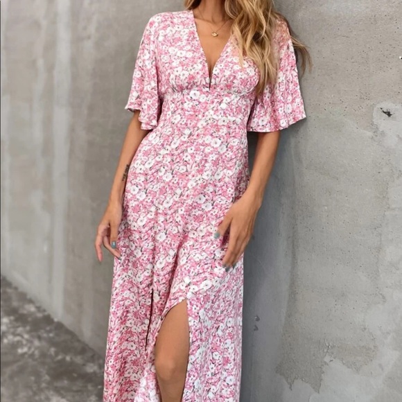 Boho floral butterfly sleeve split thigh dress - Picture 4 of 7